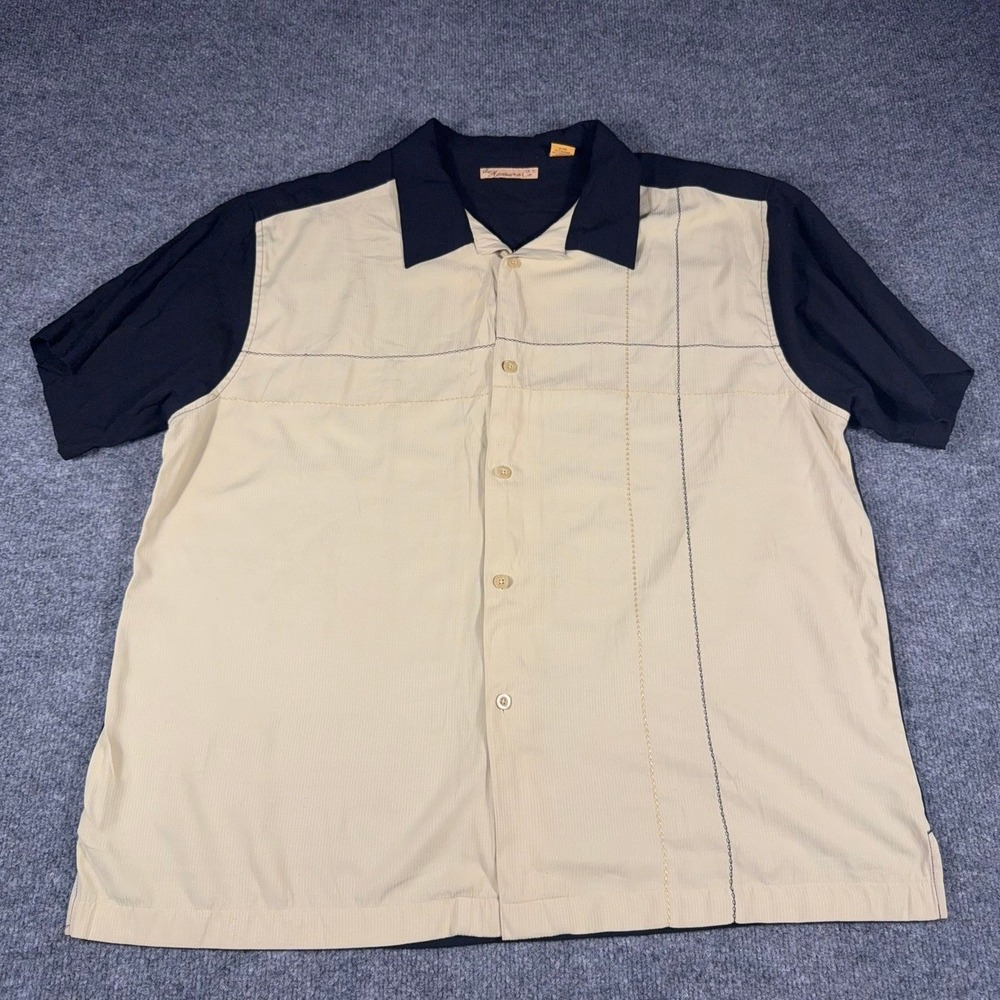 The Havanera Co Mens XXL Button Down Shirt Cream Black Colorblock Bowling
